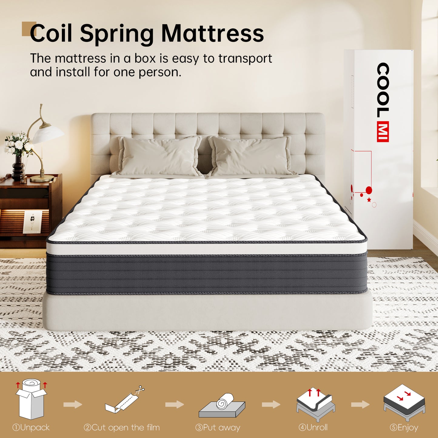 COOLMI 12 Inch Hybrid Mattresses in a Box with Comfort Foam and Pocket Coils